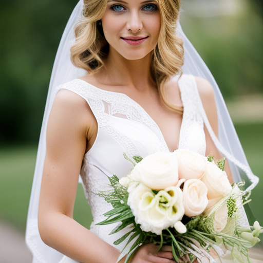 Stable Diffusion 20-something woman with blue eyes and blonde hair in wedding dress